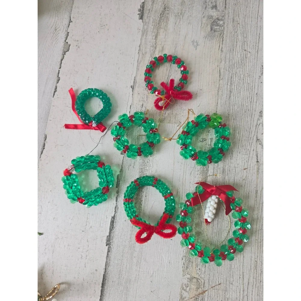 Vintage beaded candle wreath sequin ornament Xmas larger reefs
